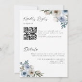 Blue Floral Wedding Elegant Watercolor QR Code 招待状 (裏面)