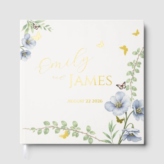 Blue Floral Wedding Guest Book ゲストブック (正面)
