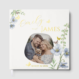 Blue Floral Wedding Guest Book with Photo ゲストブック