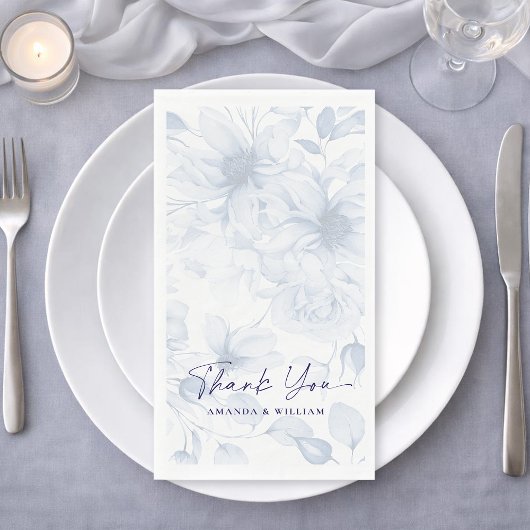Blue Floral Wedding Guest Towels – Thank You