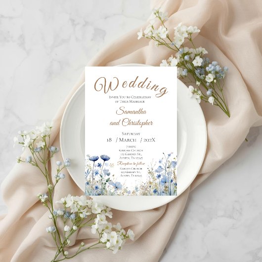 Blue Floral Wedding Invitation 招待状