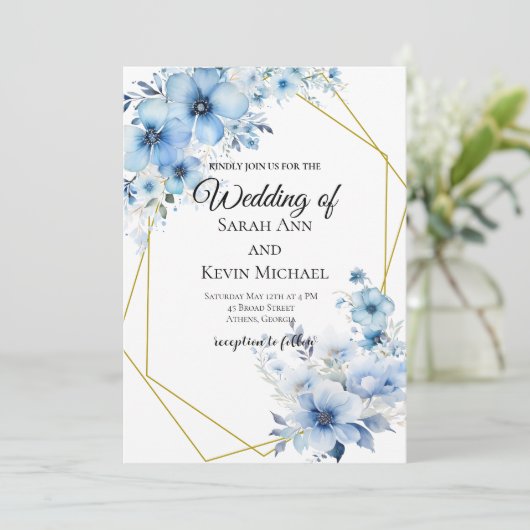 Blue Floral Wedding Invitation 招待状 (スタンド正面)