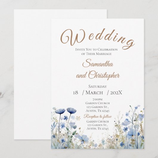 Blue Floral Wedding Invitation 招待状 (正面/裏面)