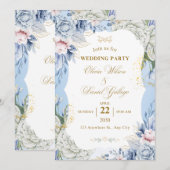 Blue Floral Wedding Invitation Elegant Romantic 招待状 (正面/裏面)