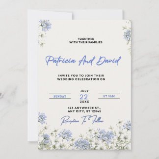 Blue Floral Wedding Invitation Template | Elegant 招待状