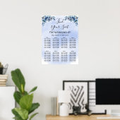 Blue Floral Wedding Invitation Wedding Seating Cha ポスター (ホームオフィス)