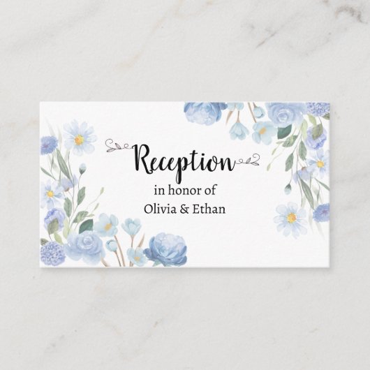 Blue Floral Wedding Reception Card エンクロージャーカード (正面)