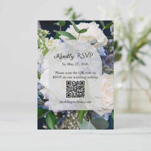 Blue Floral Wedding RSVP Card (スタンド正面)