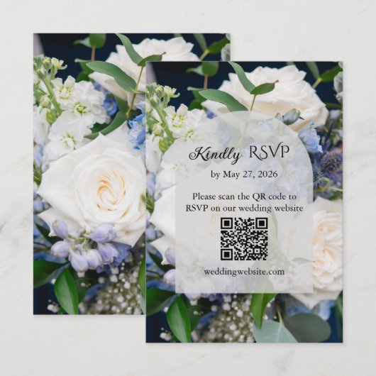 Blue Floral Wedding RSVP Card (正面/裏面)