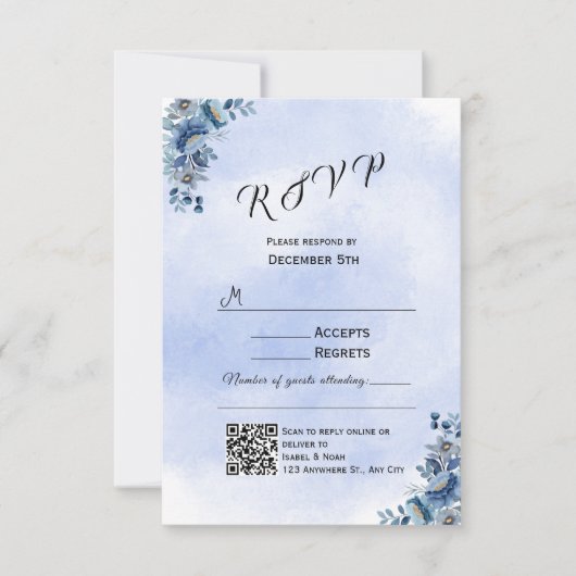 Blue Floral Wedding RSVP Cards (正面)