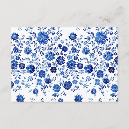 Blue Floral Wedding RSVP QR Code response Card エンクロージャーカード (裏面)