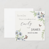 Blue Floral Wedding Save the Date (正面/裏面)