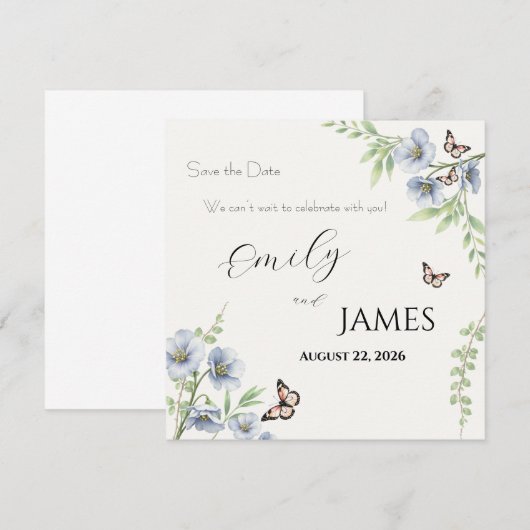 Blue Floral Wedding Save the Date (正面/裏面)