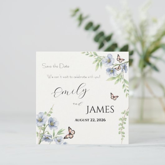 Blue Floral Wedding Save the Date (スタンド正面)