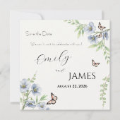 Blue Floral Wedding Save the Date (正面)