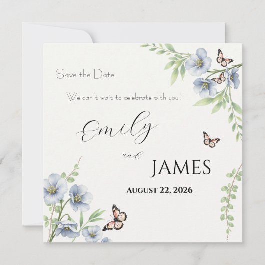 Blue Floral Wedding Save the Date (正面)