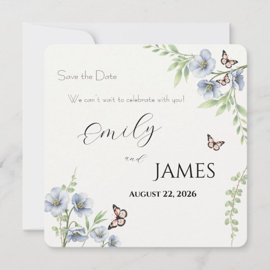 Blue Floral Wedding Save the Date セーブザデート (正面)