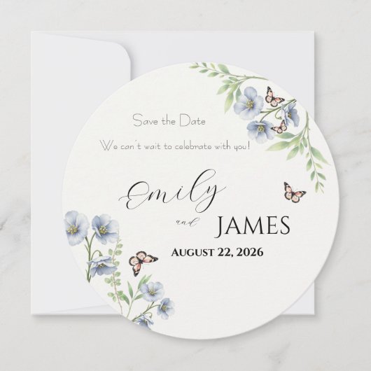 Blue Floral Wedding Save the Date セーブザデート (正面)