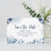 Blue Floral Wedding Save The Date Invitation Cards セーブザデート (スタンド正面)