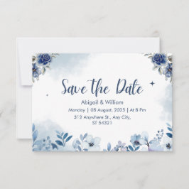 Blue Floral Wedding Save The Date Invitation Cards セーブザデート