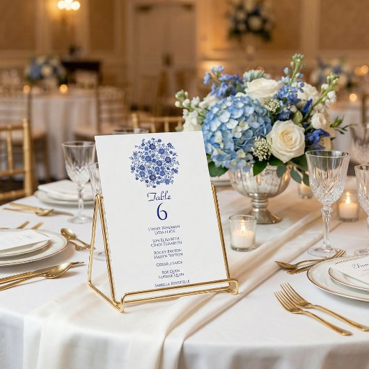 Blue Floral Wedding Table Number Card Guest Names 招待状