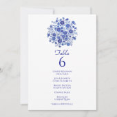 Blue Floral Wedding Table Number Card Guest Names 招待状 (正面)