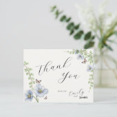 Blue Floral Wedding Thank You Poastcard ポストカード (スタンド正面)
