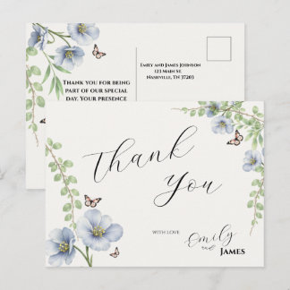 Blue Floral Wedding Thank You Poastcard ポストカード