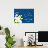 Blue Floral Welcome Wedding Sign Poster ポスター (ホームオフィス)