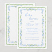 Blue Floral Whimsical Baby Shower 招待状 (正面/裏面)