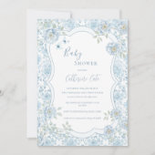 Blue Floral Whimsical Baby Shower  招待状 (正面)