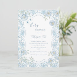 Blue Floral Whimsical Baby Shower  招待状