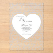 Blue Floral Whimsical Heart Baby Shower  アクリル招待状 (正面)