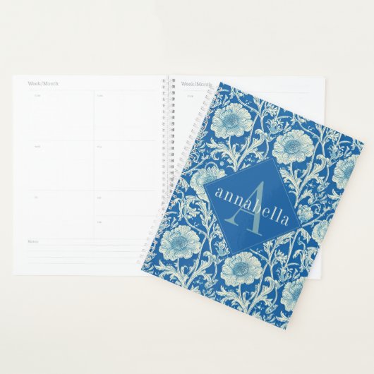 Blue Floral William Morris Elegant Monogram プランナー手帳 (ディスプレー)