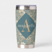 Blue Floral William Morris Elegant Monogram 保温保冷タンブラー (正面)