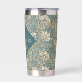 Blue Floral William Morris Elegant Monogram 保温保冷タンブラー (左面)