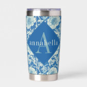 Blue Floral William Morris Elegant Monogram 保温保冷タンブラー (正面)
