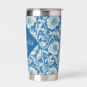 Blue Floral William Morris Elegant Monogram 保温保冷タンブラー (左面)