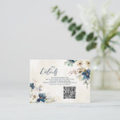 Blue Floral Winter Wedding QR code Details Insert エンクロージャーカード (スタンド正面)