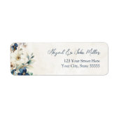 Blue Floral Winter Wedding Return Address Labels ラベル (正面)