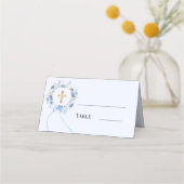 Blue floral wreath gold cross bow boy baptism プレイスカード (正面)