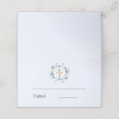 Blue floral wreath gold cross boy baptism プレイスカード (外部開封)