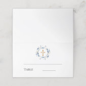 Blue floral wreath gold cross boy baptism プレイスカード (外部開封)