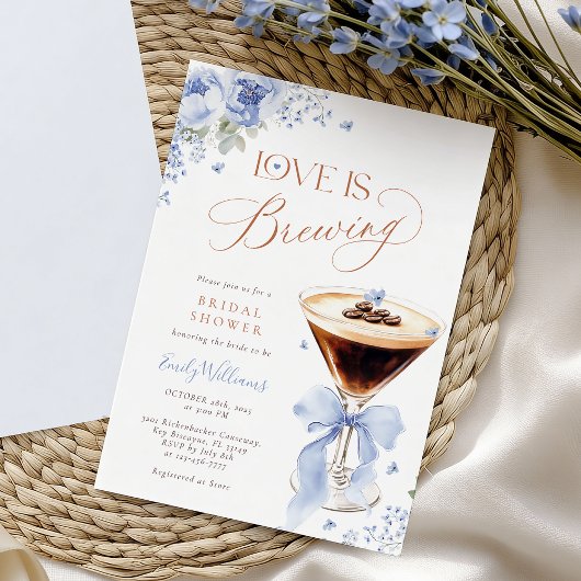 Blue Florals Coffee Bridal Shower 招待状