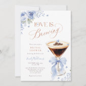 Blue Florals Coffee Bridal Shower 招待状 (正面)