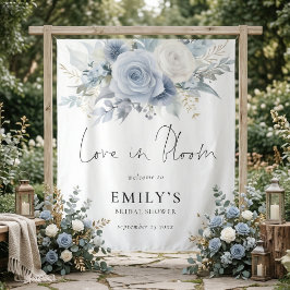 Blue Florals Fabric Welcome Bridal Shower Backdrop タペストリー