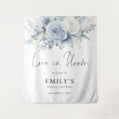 Blue Florals Fabric Welcome Bridal Shower Backdrop タペストリー (正面)