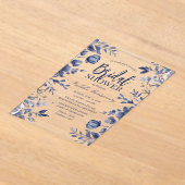 Blue Florals Ornate Bridal Shower アクリル招待状 (レイダウン)