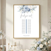 Blue Florals Single Table Wedding Seating Chart ポスター