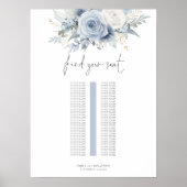Blue Florals Single Table Wedding Seating Chart ポスター (正面)
